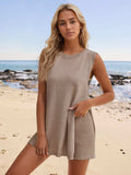 Slit Round Neck Top and Shorts Set - Trendsi - Flyclothing LLC