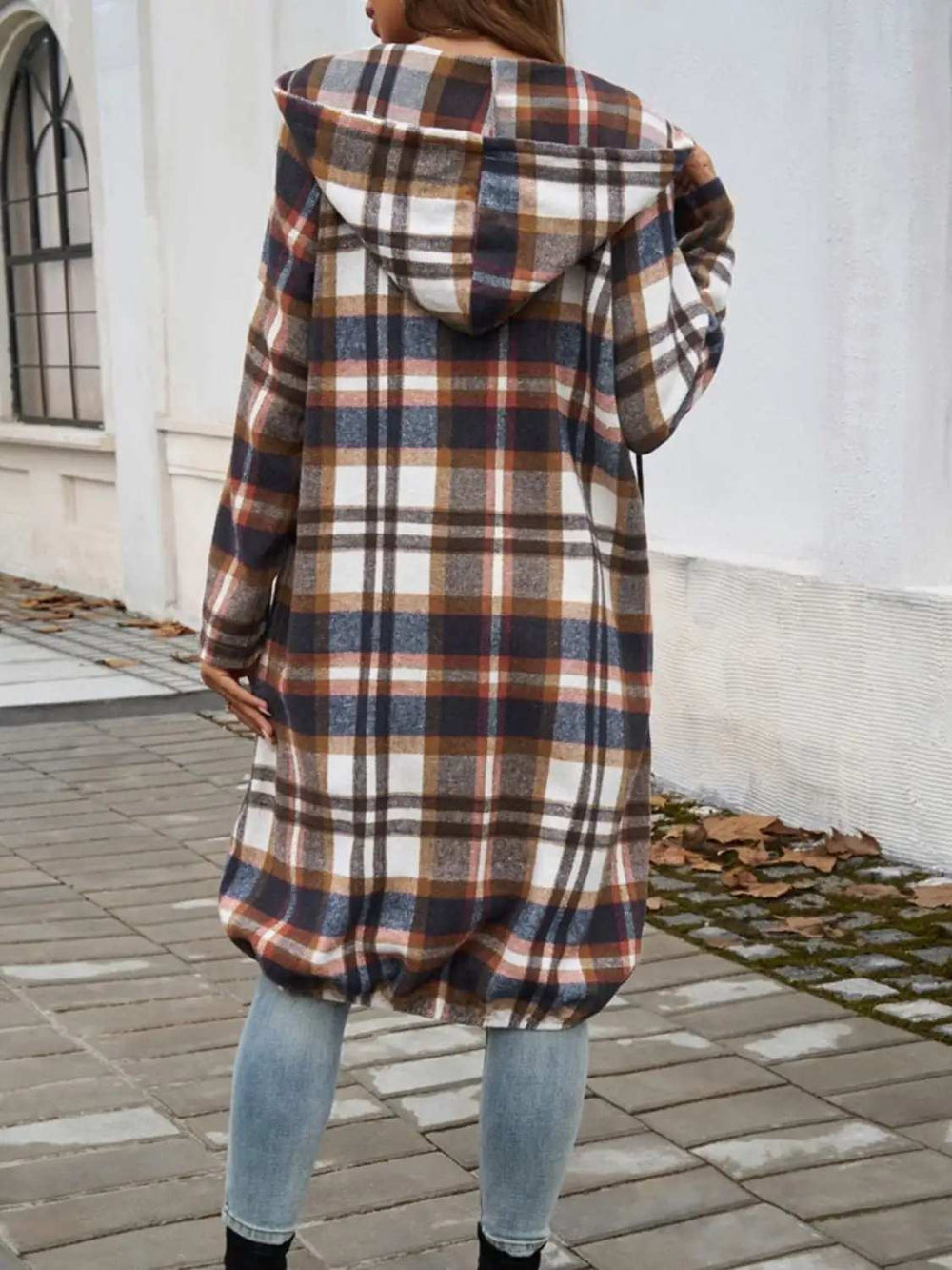 Plaid Zip Up Hooded Coat - Trendsi - Flyclothing LLC