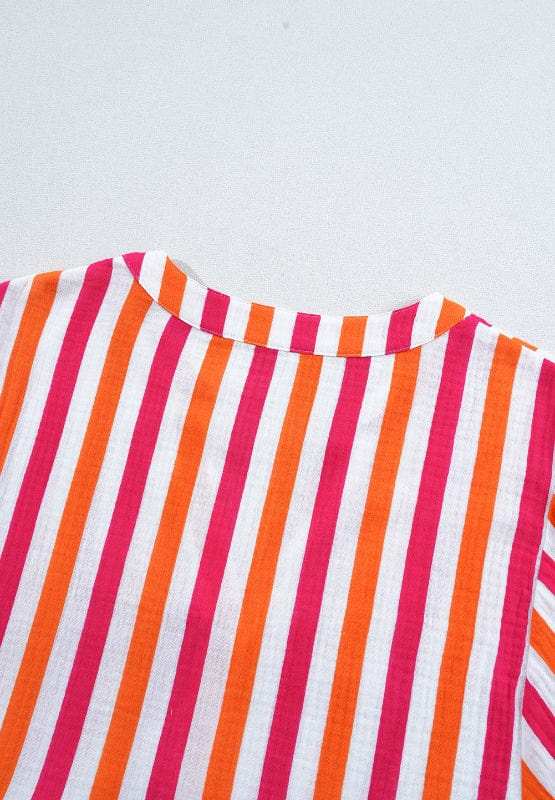 Striped Notched Flounce Sleeve Blouse - Trendsi - Flyclothing LLC