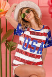 BiBi American Flag Theme USA Lettering Sequin Top - Trendsi - Flyclothing LLC
