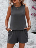 Round Neck Sleeveless Top and Shorts Set - Trendsi - Flyclothing LLC