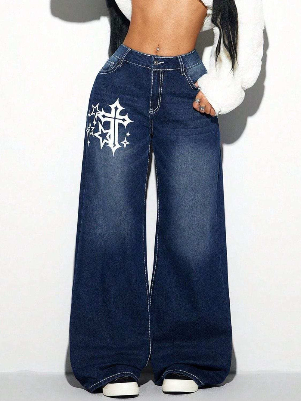 Cross Wide Leg Jeans - Trendsi - Flyclothing LLC