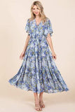 Mittoshop Floral Tie Waist Flutter Sleeve Tiered Dress - Trendsi - Flyclothing LLC