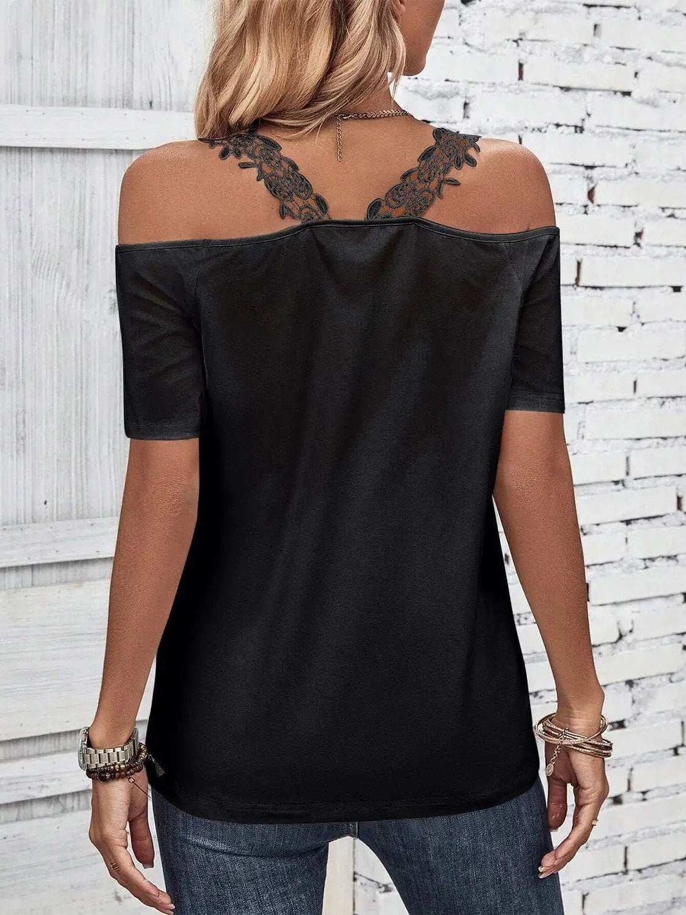 Full Size Lace Detail Short Sleeve T-Shirt - Trendsi - Flyclothing LLC