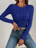 Textured Round Neck Long Sleeve Top - Trendsi - Flyclothing LLC