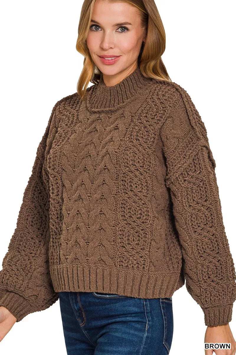 Zenana Cable-Knit Ribbed Turtleneck Sweater - Trendsi - Flyclothing LLC
