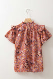 Floral Ruffled Layered Short Sleeve Tie Neck Blouse - Trendsi - Flyclothing LLC