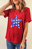 Sequin Star Round Neck Short Sleeve T-Shirt - Trendsi - Flyclothing LLC