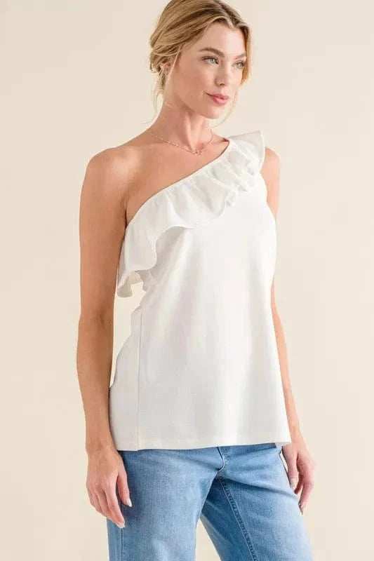 And The Why Ruffle One Shoulder Sleeveless Tank Top - Trendsi - Flyclothing LLC