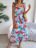 Smocked Floral Tie Shoulder Midi Dress - Trendsi - Flyclothing LLC