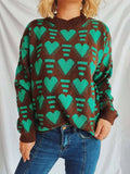 Heart Contrast Long Sleeve Dropped Shoulder Sweater - Trendsi - Flyclothing LLC