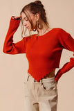 SO ME Rib Knitted Crop Sweater Top With Shaped Hem - Trendsi - Flyclothing LLC