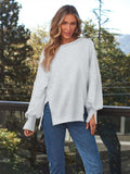 Slit Round Neck Long Sleeve Sweatshirt - Trendsi - Flyclothing LLC