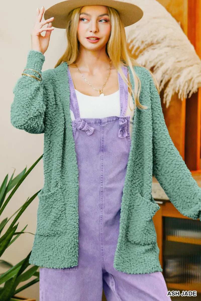 Zenana Long Sleeve Popcorn Sweater Cardigan with Pockets - Trendsi - Flyclothing LLC
