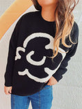 Contrast Round Neck Long Sleeve Sweater - Trendsi - Flyclothing LLC