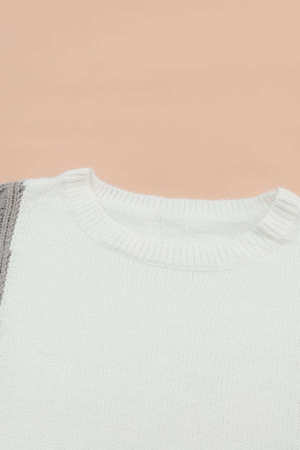 Color Block Textured Drop Shoulder Sweater - Trendsi - Flyclothing LLC