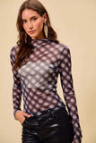 SO ME Plaid Mesh Knit Long Sleeve Top with Thumb Opening - Trendsi - Flyclothing LLC