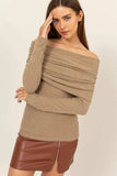 HYFVE Fuzzy Off Shoulder Textured Knit Top - Trendsi - Flyclothing LLC