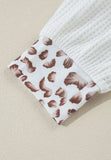 Waffle-Knit Leopard Johnny Collar Long Sleeve Top - Trendsi - Flyclothing LLC