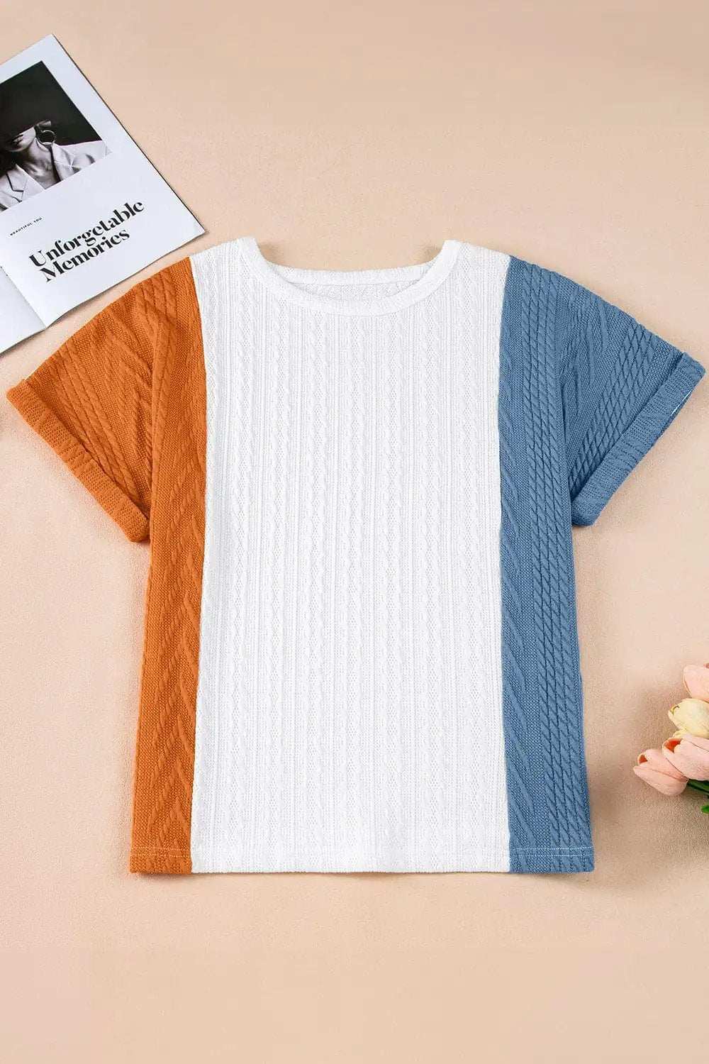 Textured Color Block T Shirt - Trendsi - Flyclothing LLC