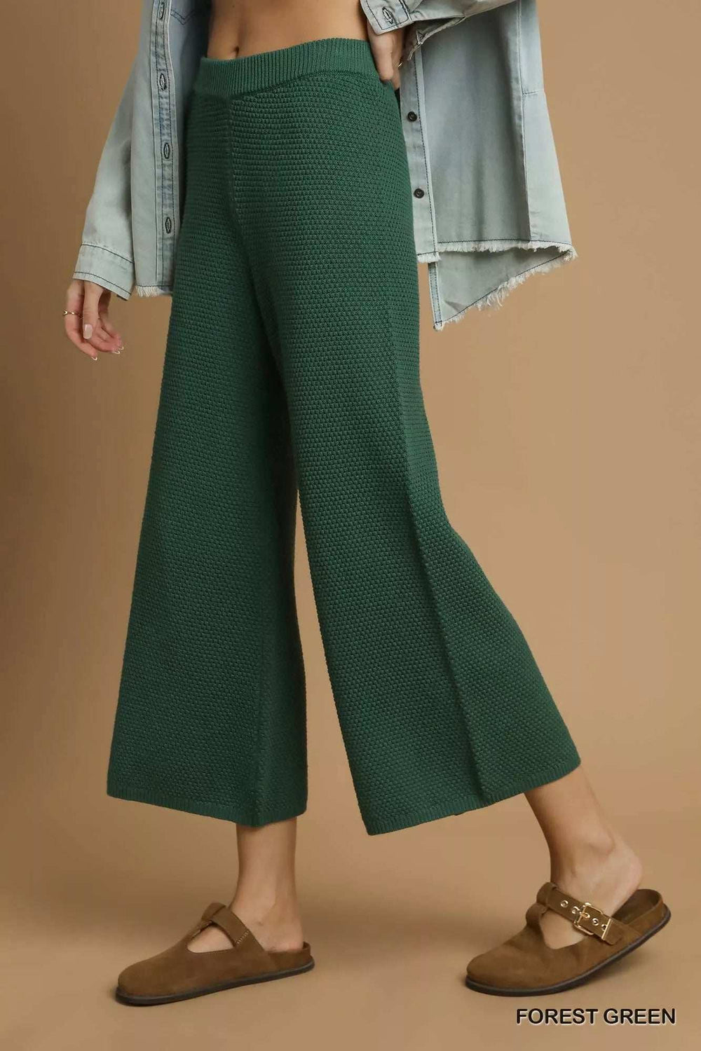 Umgee Textured Knit Wide Leg Pants - Trendsi - Flyclothing LLC