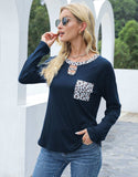 Cutout Leopard Round Neck Long Sleeve T-Shirt - Trendsi - Flyclothing LLC