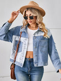 Snake Print Button Up Denim Jacket - Trendsi - Flyclothing LLC