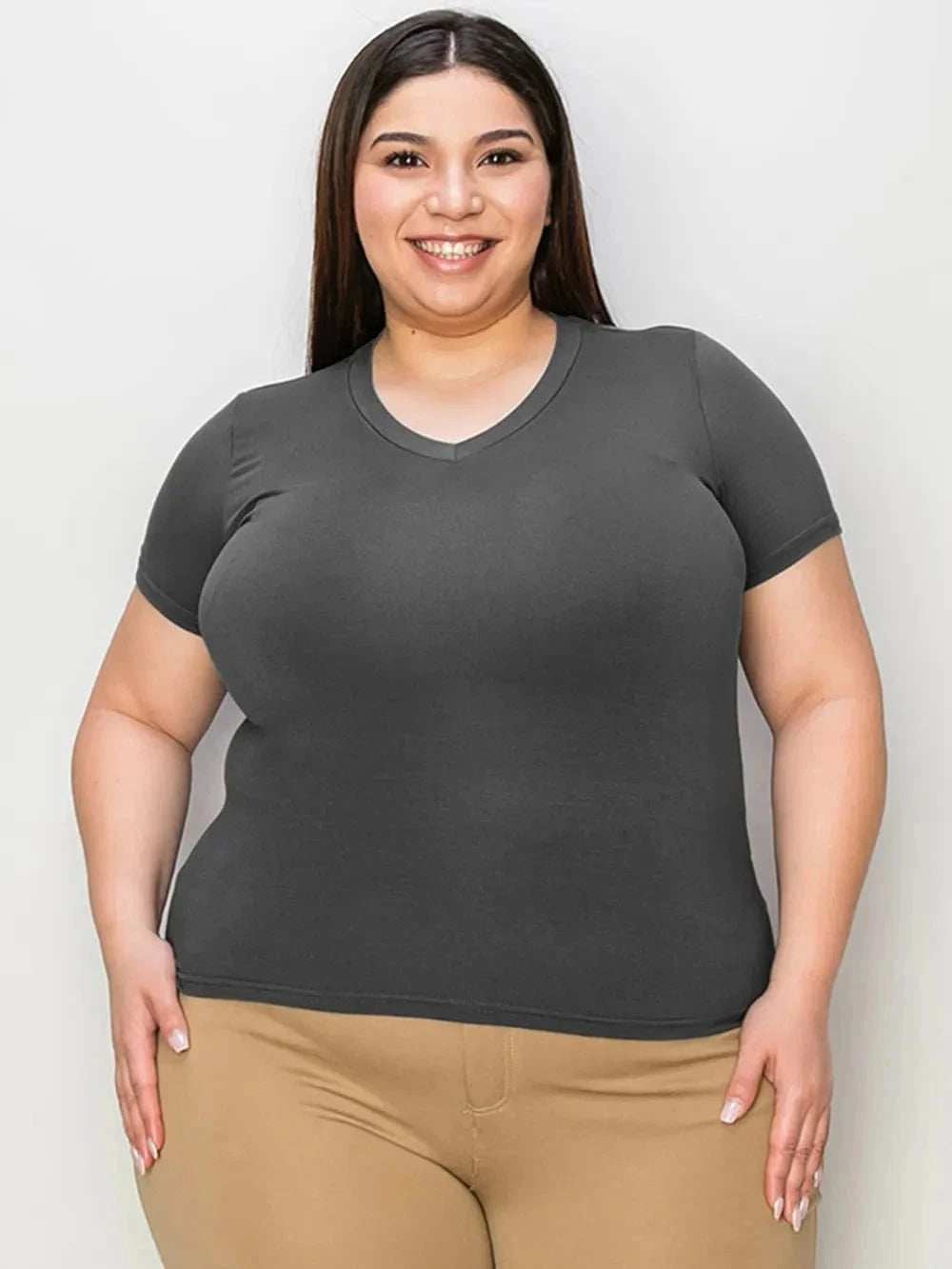 Basic Bae Full Size V-Neck High-Low T-Shirt - Trendsi - Flyclothing LLC