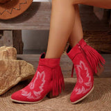 Fringe Point Toe Block Heels Boots - Trendsi - Flyclothing LLC