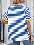 Striped Round Neck Half Sleeve T-Shirt - Trendsi - Flyclothing LLC