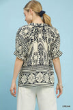 Umgee Two Tone Boarder Print Top - Trendsi - Flyclothing LLC