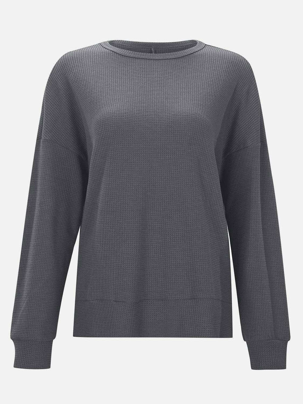 Side Slit Round Neck Long Sleeve T-Shirt - Trendsi - Flyclothing LLC