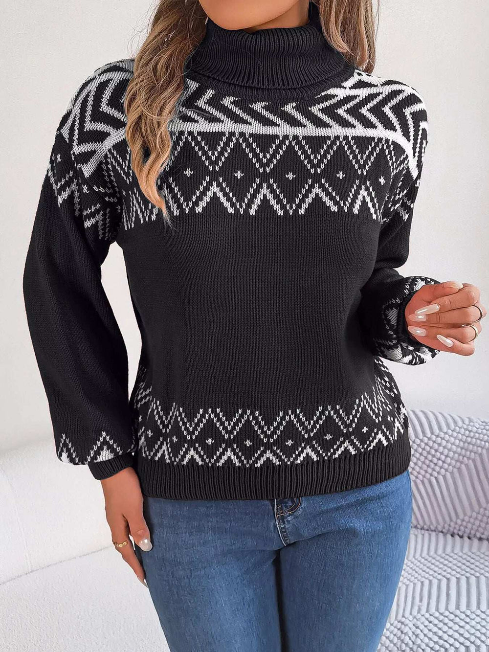 Turtleneck Dropped Shoulder Sweater - Trendsi - Flyclothing LLC