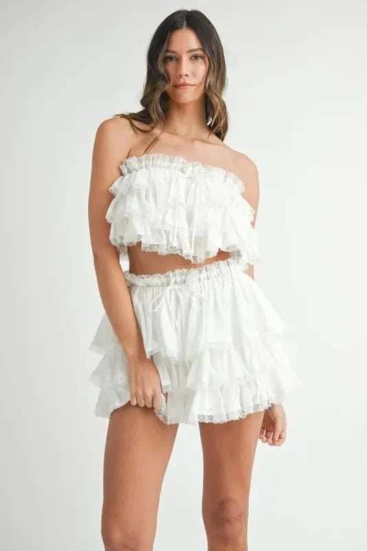 MABLE Ruffle Layered Crop Top and Mini Skirt Set - Trendsi - Flyclothing LLC