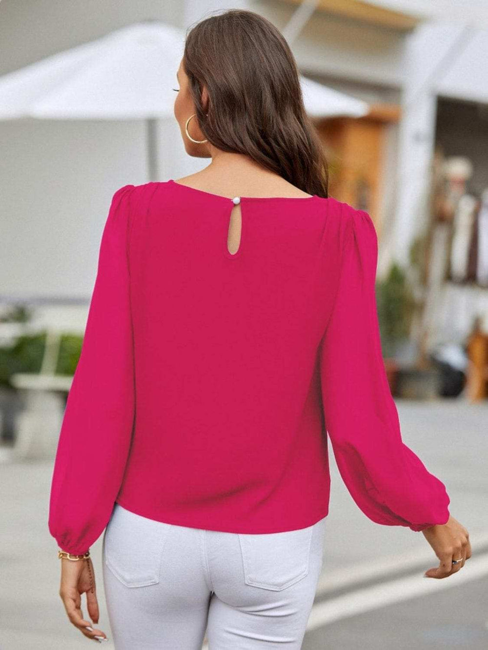 Round Neck Long Sleeve Blouse - Trendsi - Flyclothing LLC