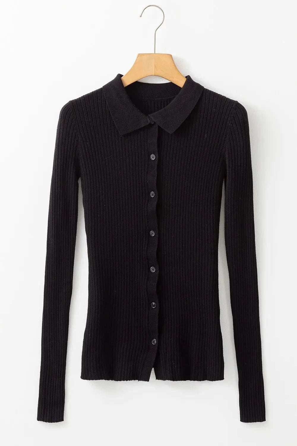 Button Up Collared Neck Cardigan - Trendsi - Flyclothing LLC