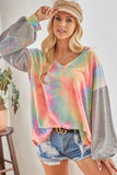BiBi V Neck Tie Dye French Terry Top with Shiny - Trendsi - Flyclothing LLC
