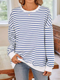 Striped Round Neck Long Sleeve Sweatshirt - Trendsi - Flyclothing LLC