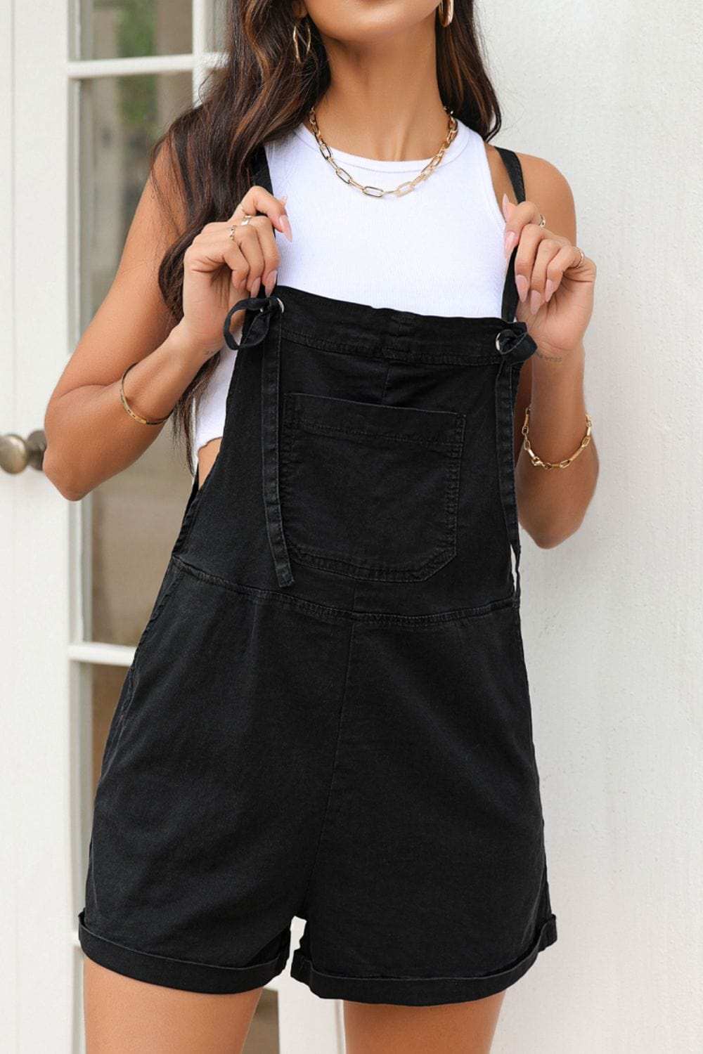 Square Neck Denim Overalls with Pockets - Trendsi - Flyclothing LLC
