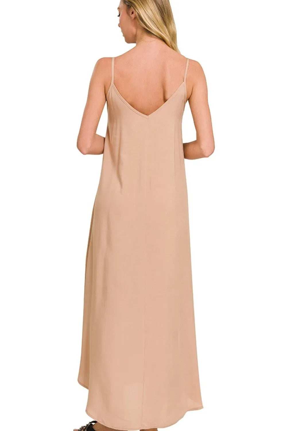 Zenana Woven Arc Hem Cami Dress With Flowy Pockets - Trendsi - Flyclothing LLC