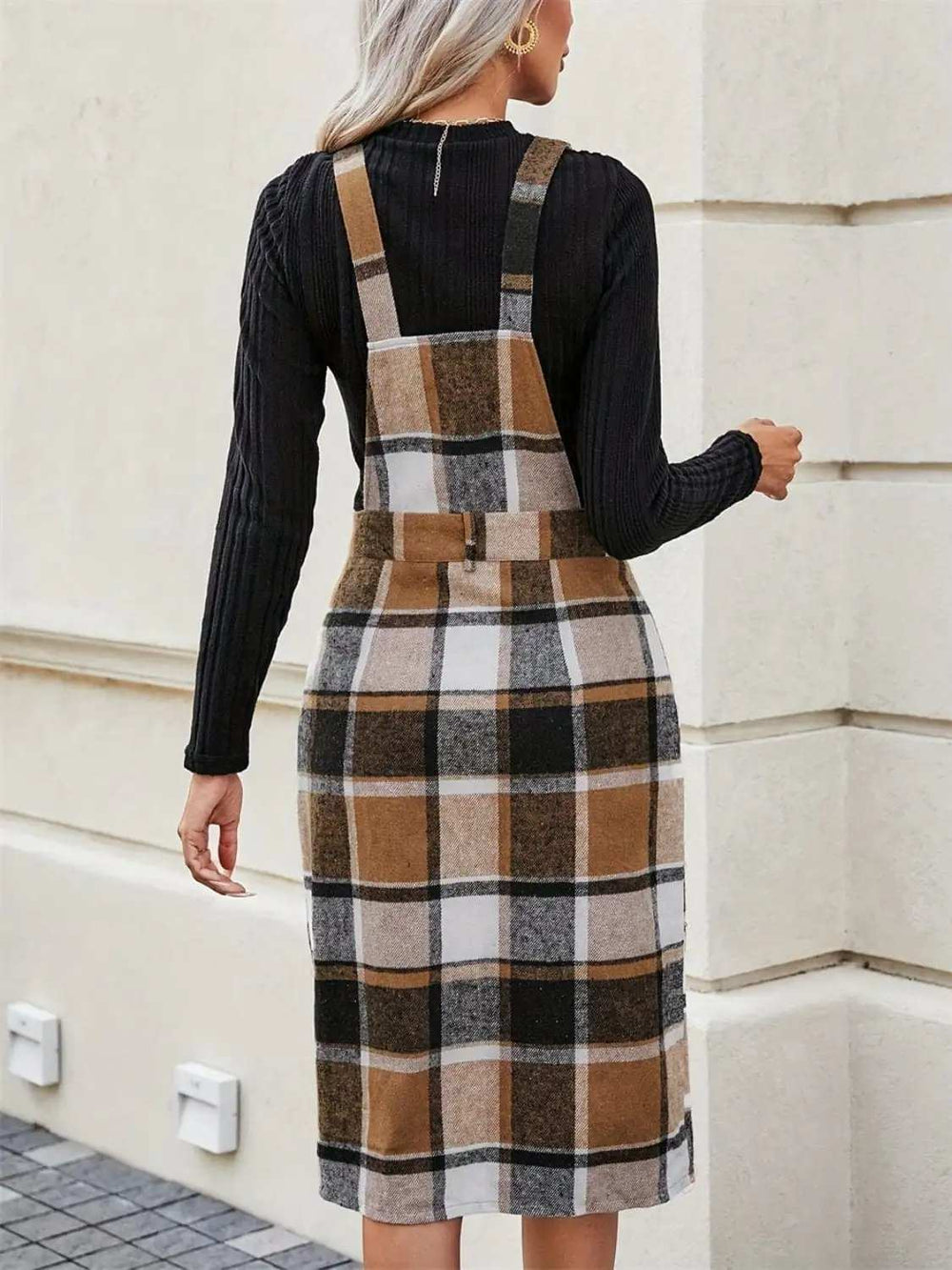 Slit Plaid Wide Strap Overall Dress - Trendsi - Flyclothing LLC