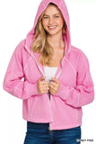 Zenana Fleece Pigment Dye Zip Up Hoodie with Pockets - Trendsi - Flyclothing LLC