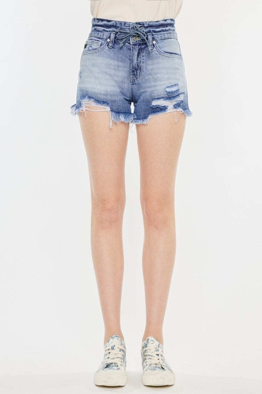 Kancan High Rise Frayed Hem Denim Shorts - Trendsi - Flyclothing LLC