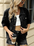 Button Down Washed Denim Jacket - Trendsi - Flyclothing LLC