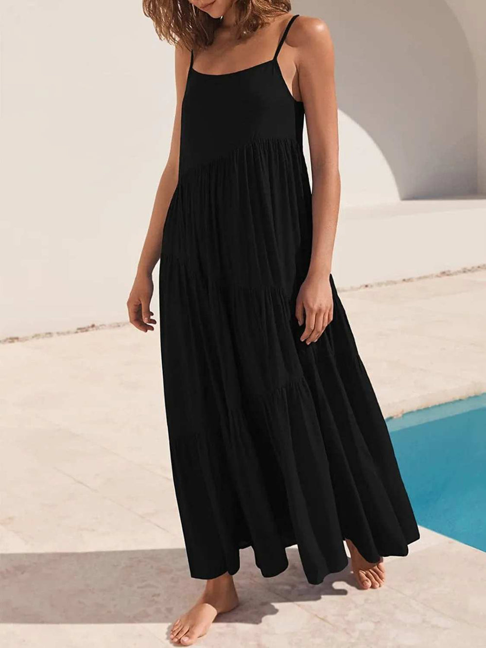 Full Size Ruched Tiered Spaghetti Strap Dress - Trendsi - Flyclothing LLC