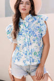 Floral Print Ruffle Sleeve Frilly Button Up Shirt - Trendsi - Flyclothing LLC