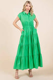 Mittoshop Button Up Collared Tiered Maxi Shirt Dress - Trendsi - Flyclothing LLC