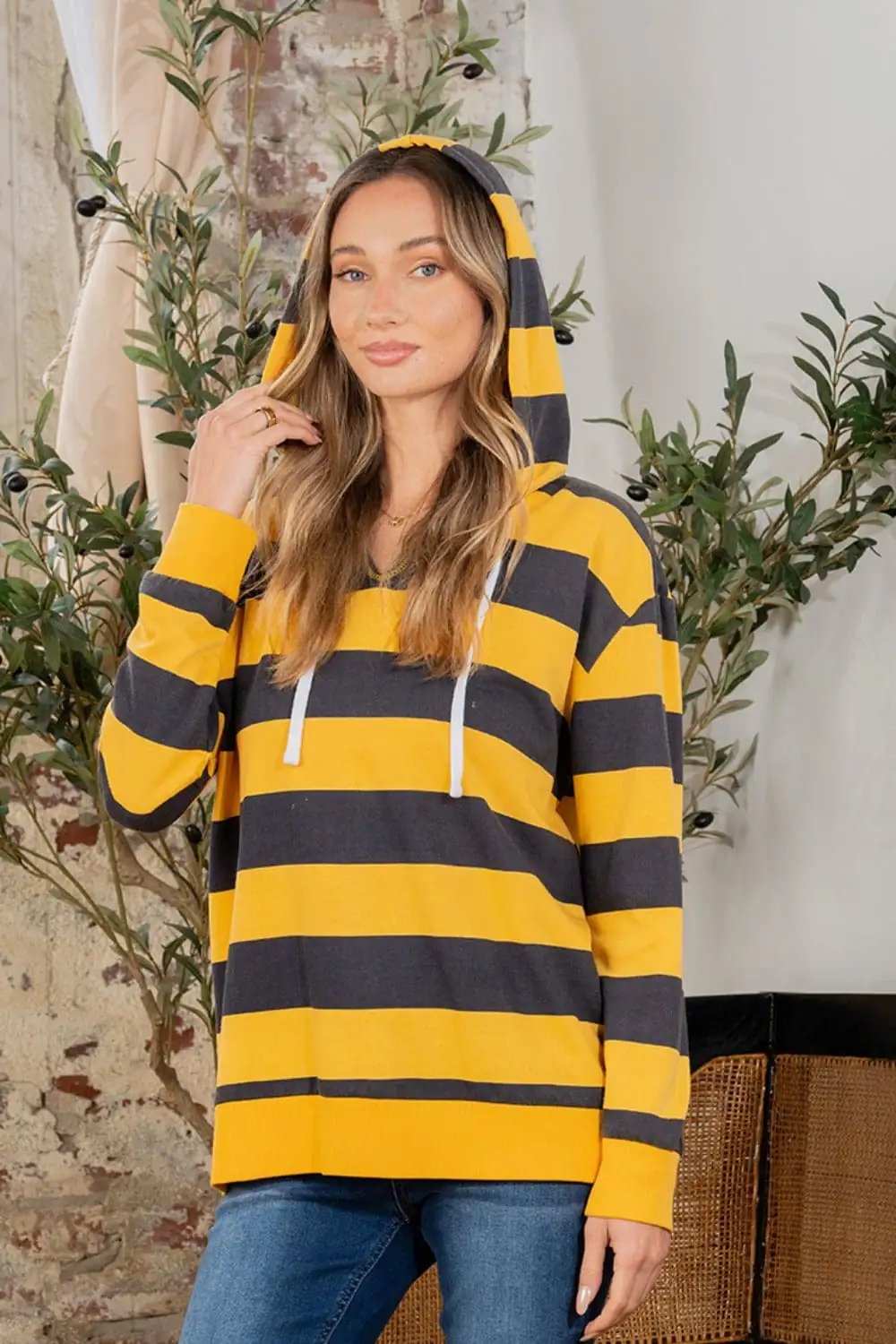 Full Size Drawstring Striped Long Sleeve Hoodie - Trendsi - Flyclothing LLC