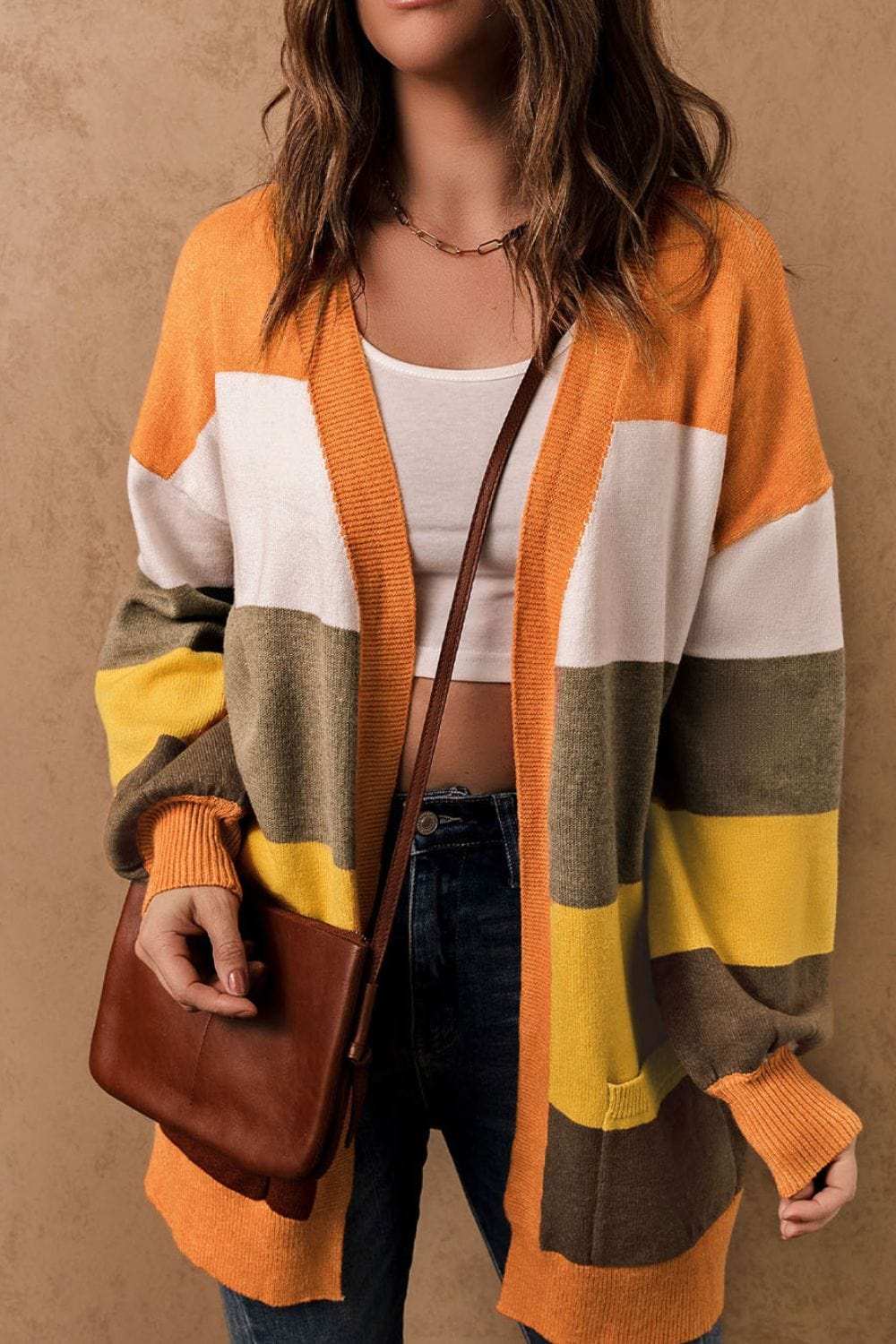 Open Front Color Block Cardigan - Trendsi - Flyclothing LLC