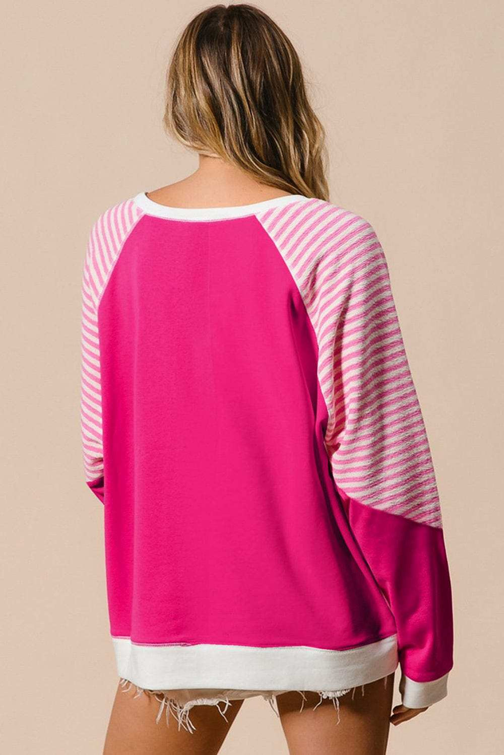 Striped Round Neck Long Sleeve Sweatshirt - Trendsi - Flyclothing LLC